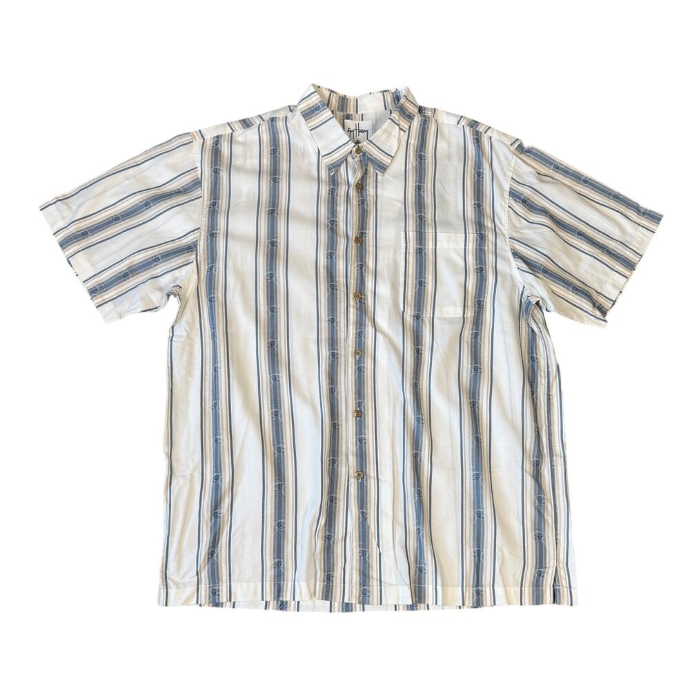 Guy Harvey Blue Water Striped Button UP Shirt US Men's XXL